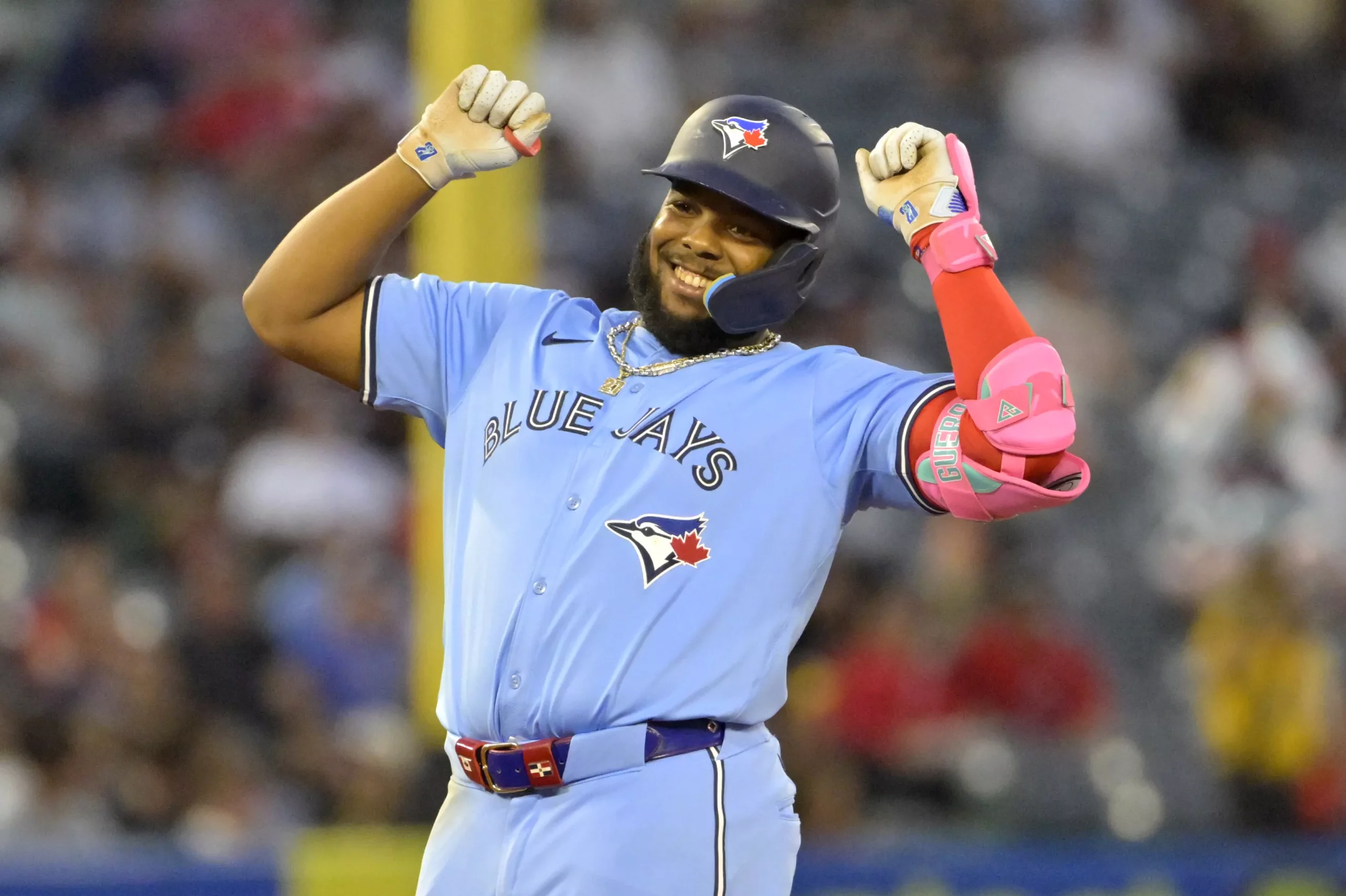 Vladimir Guerrero Jr. had 2+ bases in 37 of 63 games after the all-star break last year. Will he surge against in the second half of 2025? Photo by Jayne-Kamin-Oncea/AP.