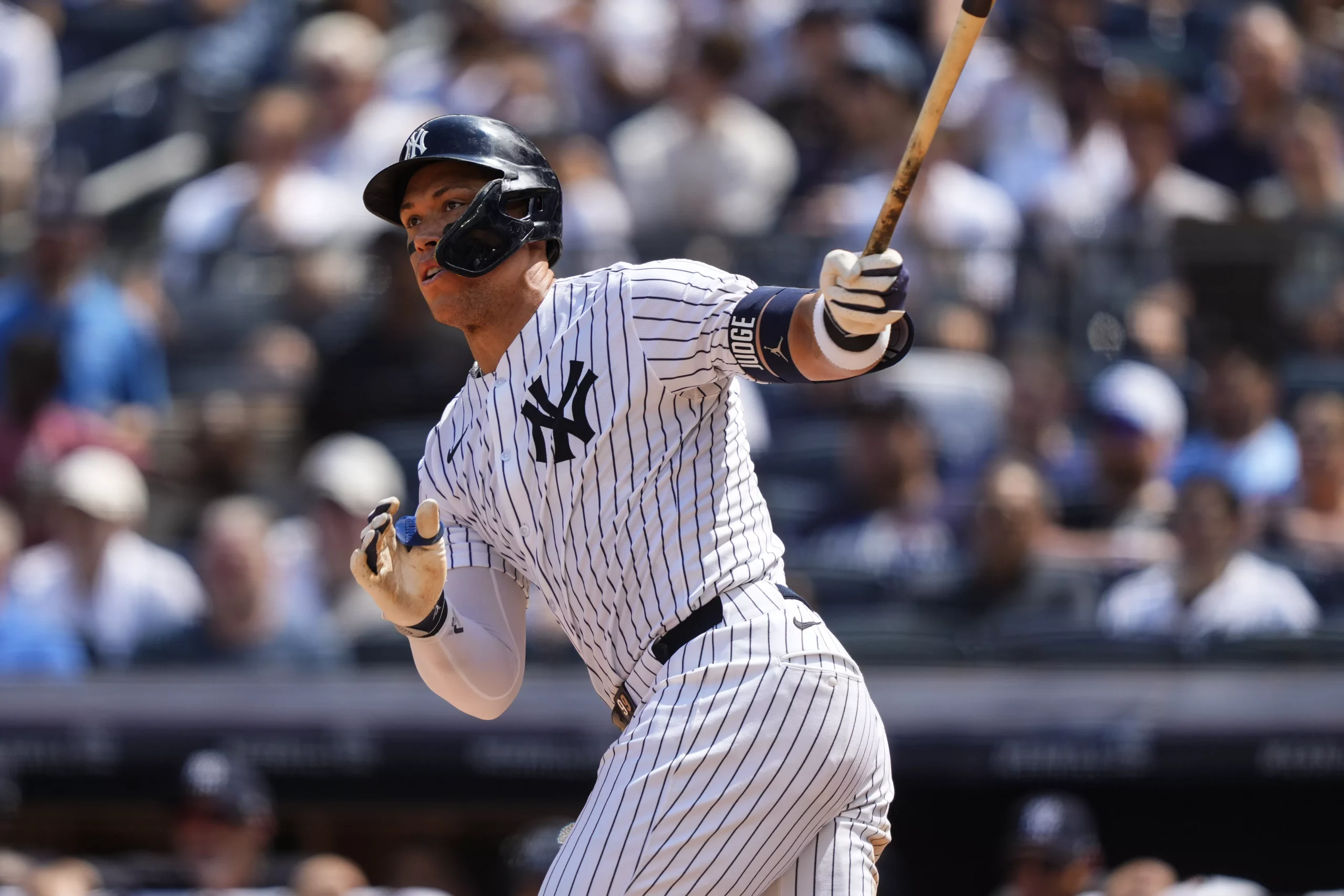 Aaron Judge leads MLB with a .356 average. Photo by Yuki Iwamura/AP.