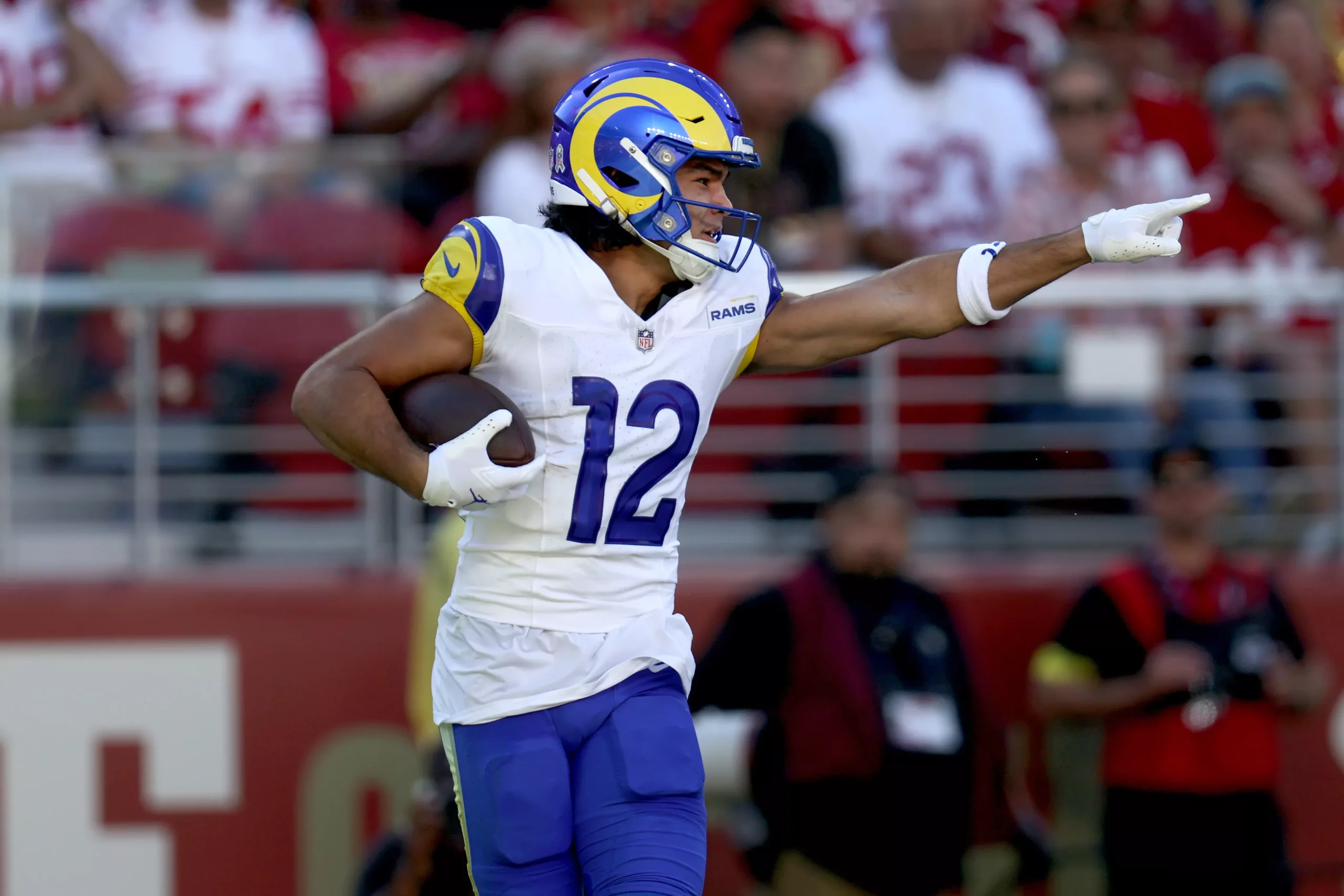 Puka Nacua leads the NFL with a 36.1% target share on routes run. Photo by Scot Tucker/AP.