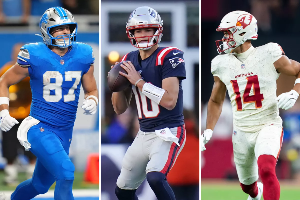 Drake Maye leads the NFL in completion rate (74.1%). Photos by AP.