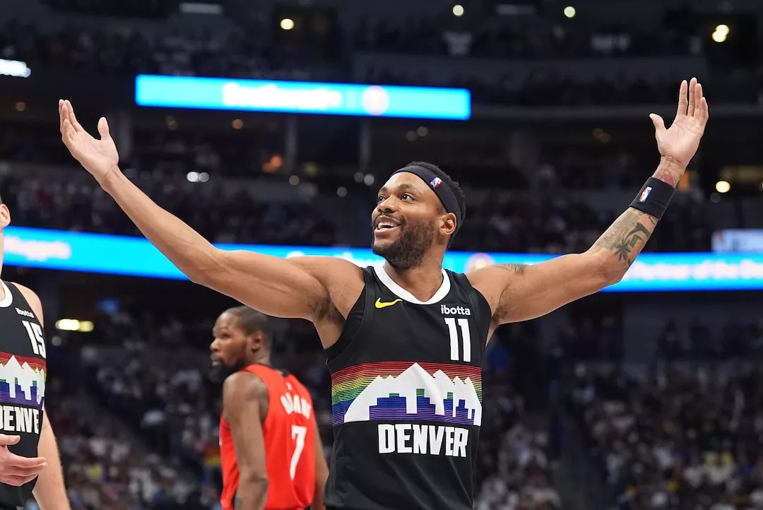 Bet on Bruce Brown to beat his point prop for the Denver Nuggets. Photo by David Zalubowski/AP.