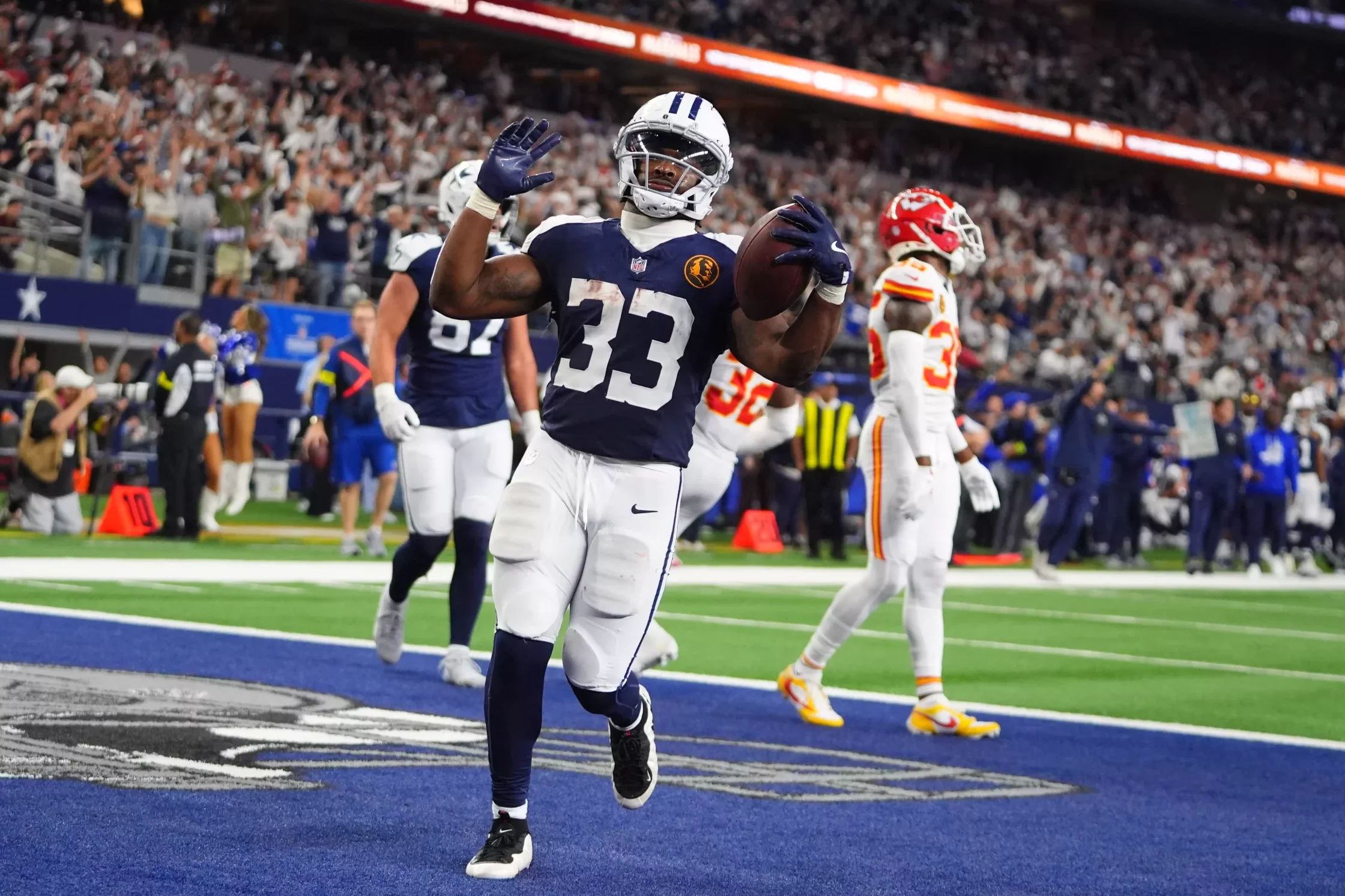 Javonte Williams is second in the NFL in touches inside the five-yard line (20). Photo by LM Otero/AP.